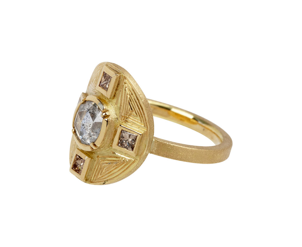 Mandala Shield Engraved Diamond Ring