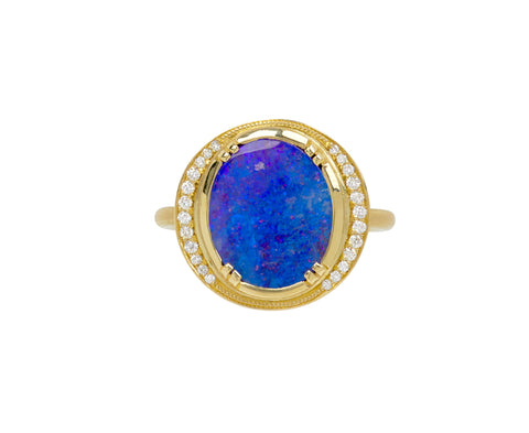 Boulder Opal Diamond Halo Ring