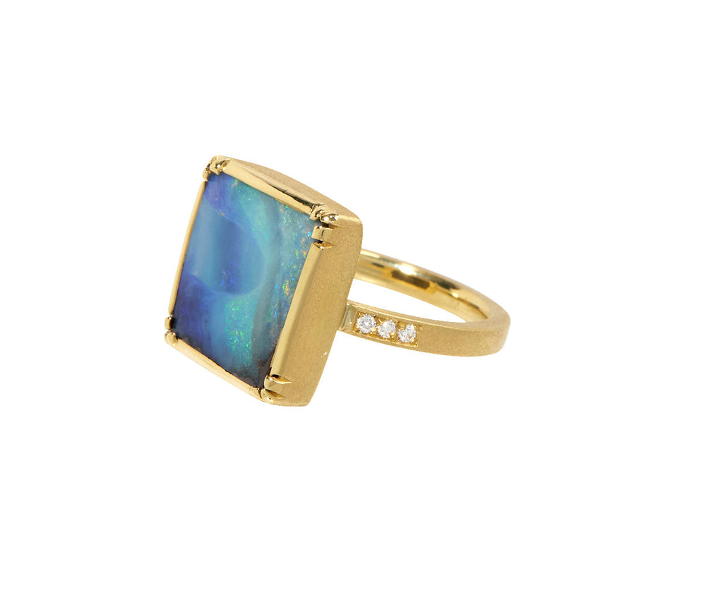 Square Opal and Diamond Ring