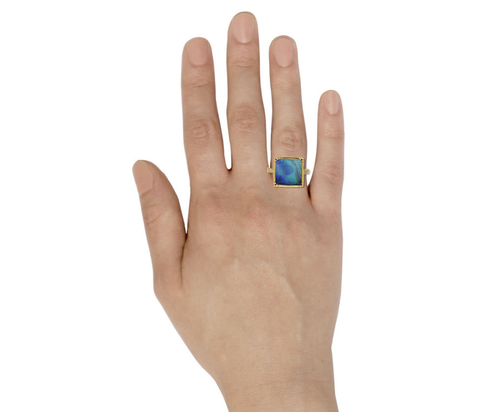 Square Opal and Diamond Ring