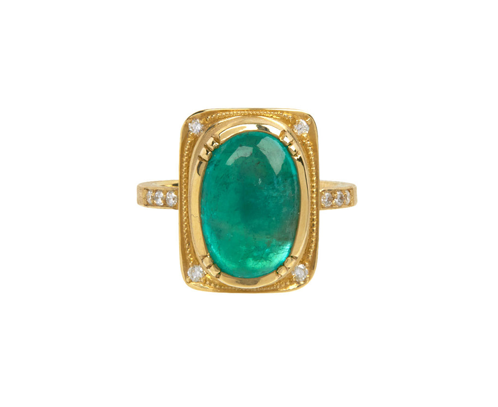 Oval Cabochon Emerald Shield Ring