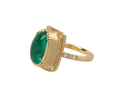 Oval Cabochon Emerald Shield Ring