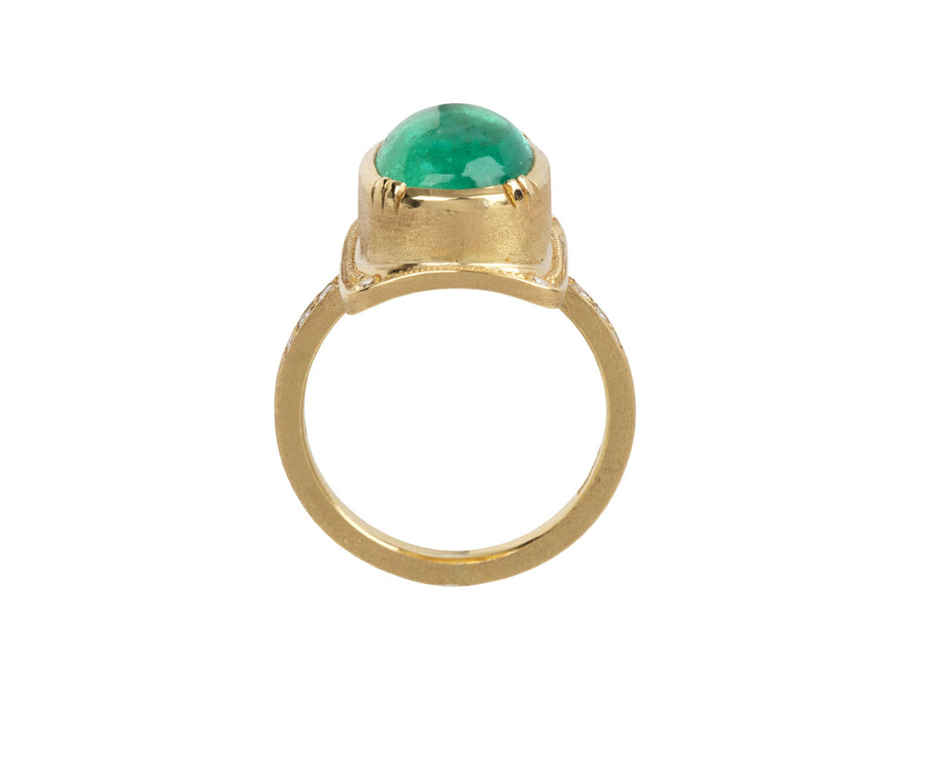 Oval Cabochon Emerald Shield Ring