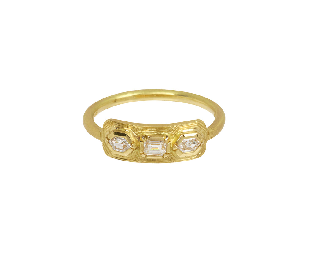 Triple Geo Engraved Diamond Ring