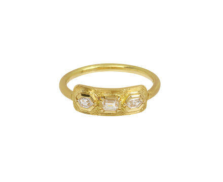 Triple Geo Engraved Diamond Ring