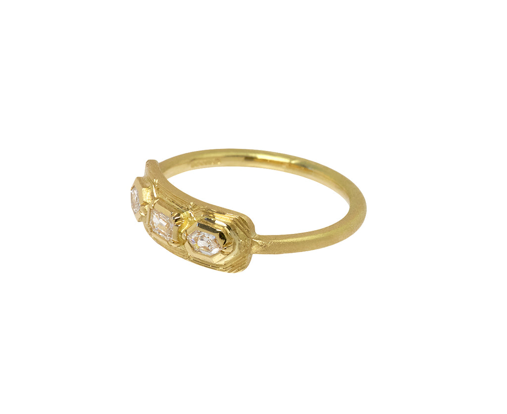 Triple Geo Engraved Diamond Ring