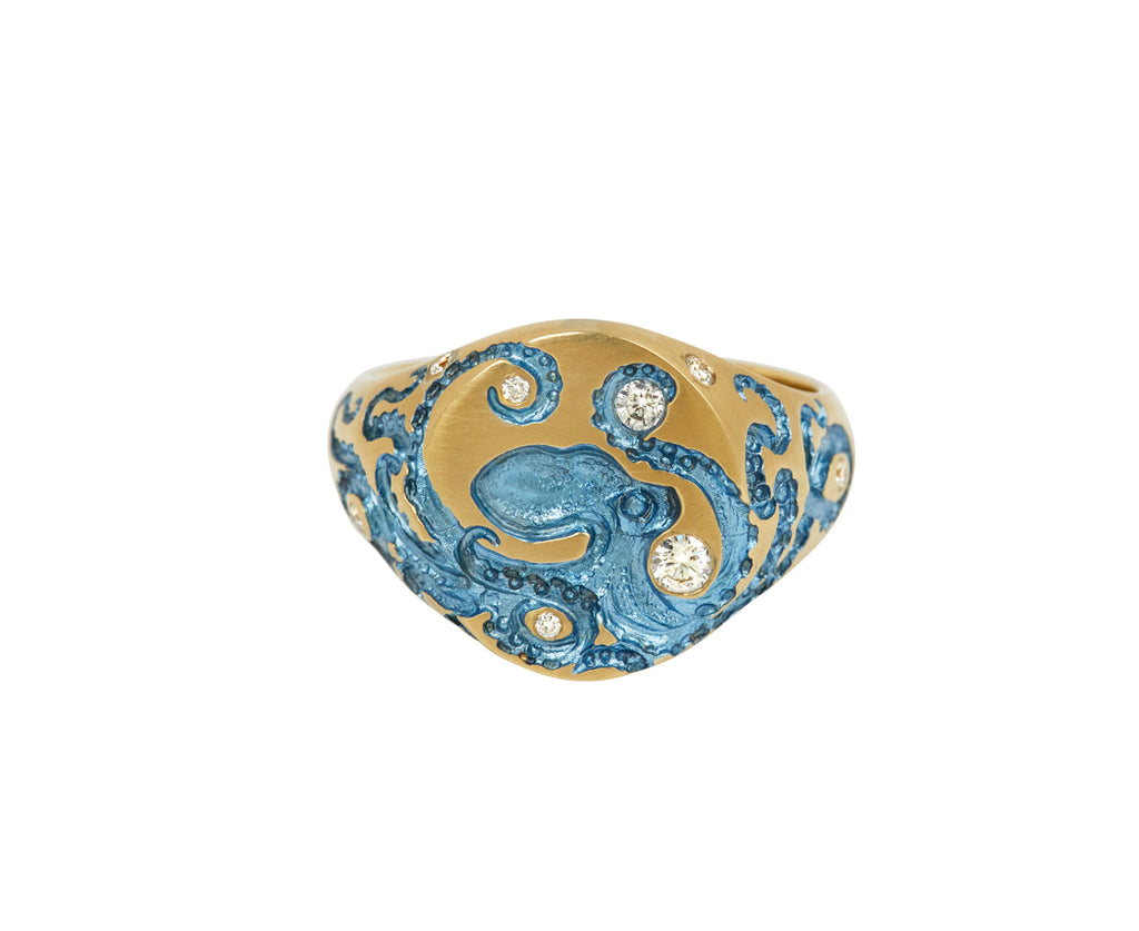 Diamond Mini Octopus Signet Ring