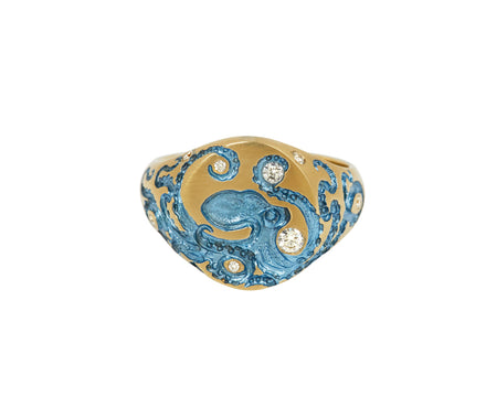 Diamond Mini Octopus Signet Ring