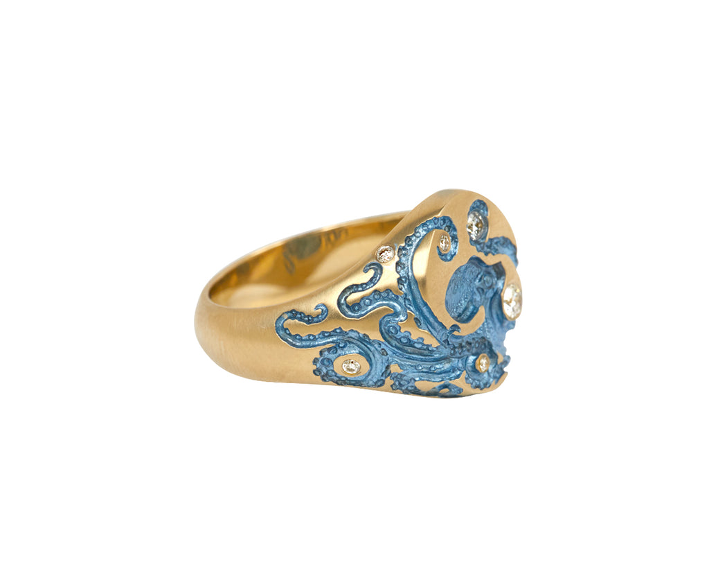 Diamond Mini Octopus Signet Ring