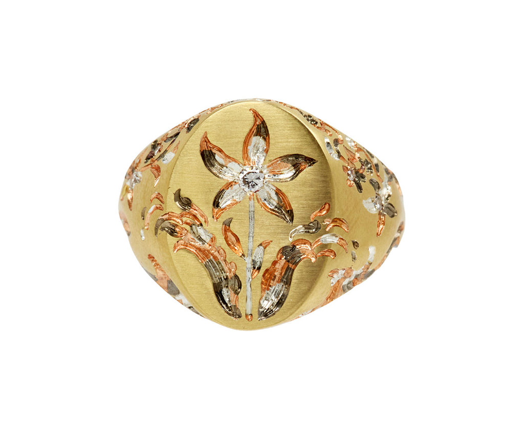 Mixed Plating Bahunia Flower Signet Ring