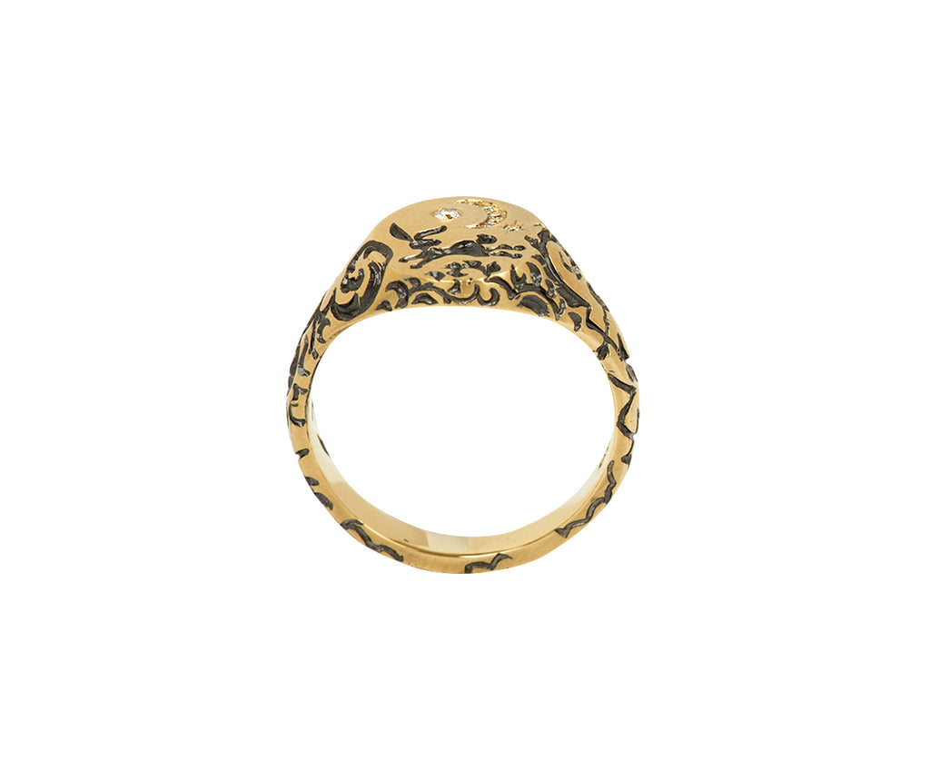 Black Rabbit and Diamond Moon Mini Signet Ring