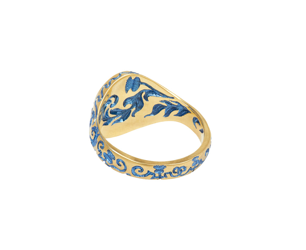 Blue Rabbit and Diamond Moon Mini Signet Ring