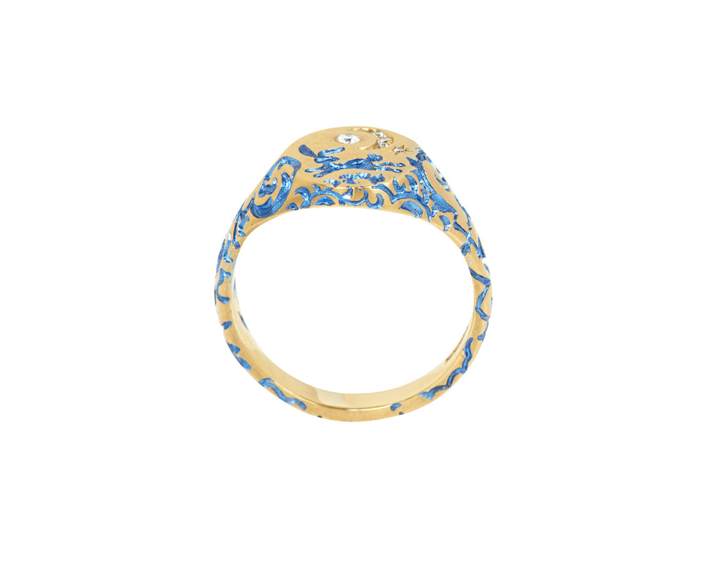 Blue Rabbit and Diamond Moon Mini Signet Ring