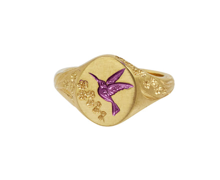 Small Purple Hummingbird Signet Ring