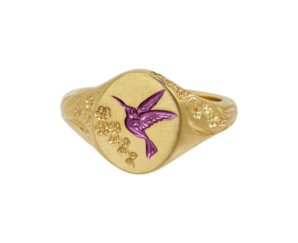 Small Purple Hummingbird Signet Ring