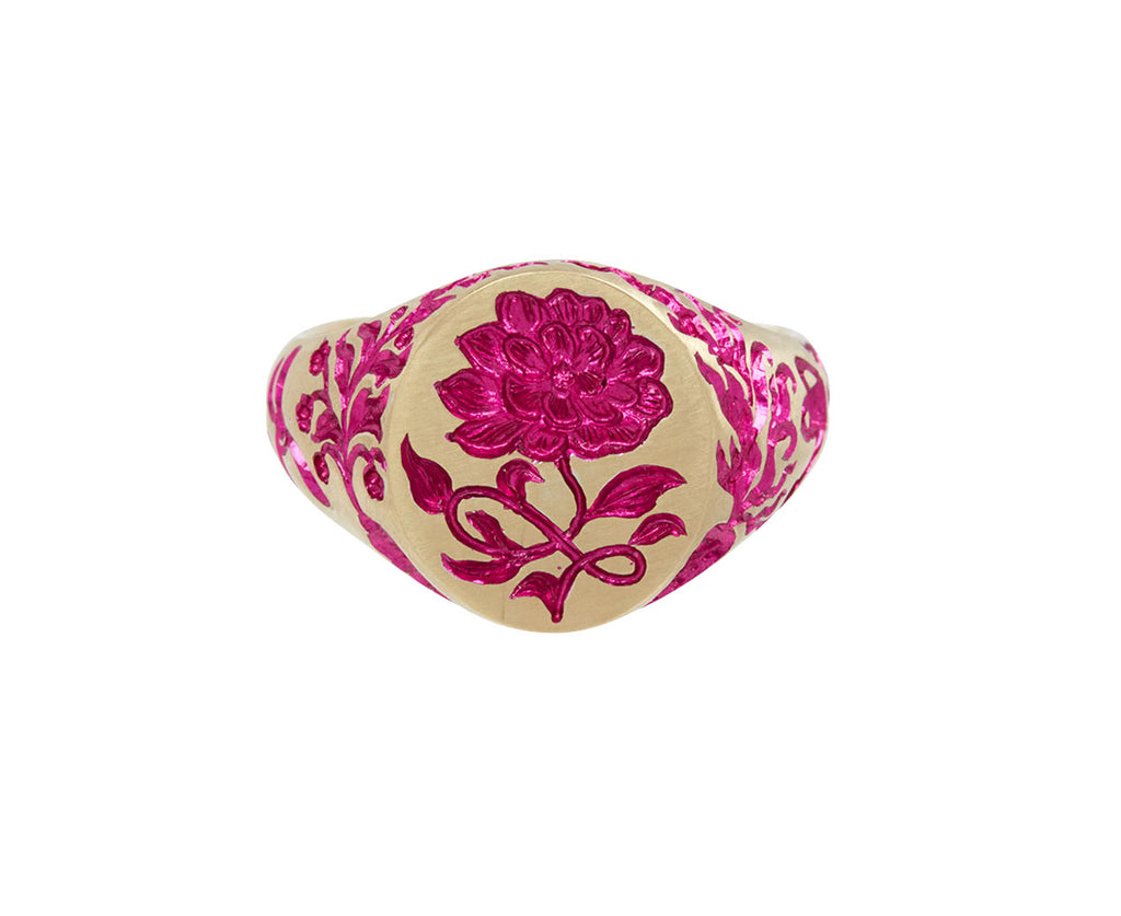Pink Rhodium Peony Ring