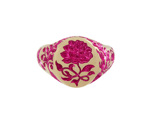 Pink Rhodium Peony Ring