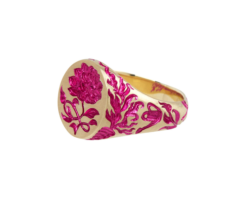Pink Rhodium Peony Ring