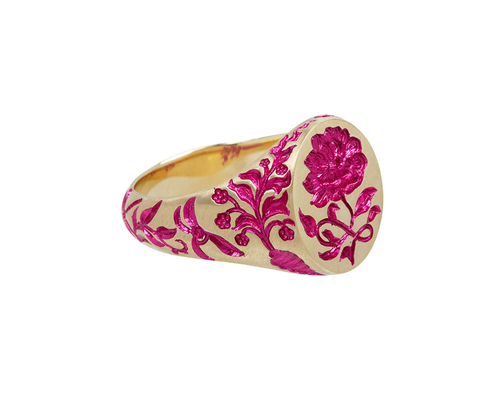 Pink Rhodium Peony Ring