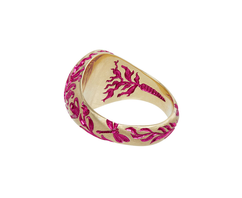 Pink Rhodium Peony Ring
