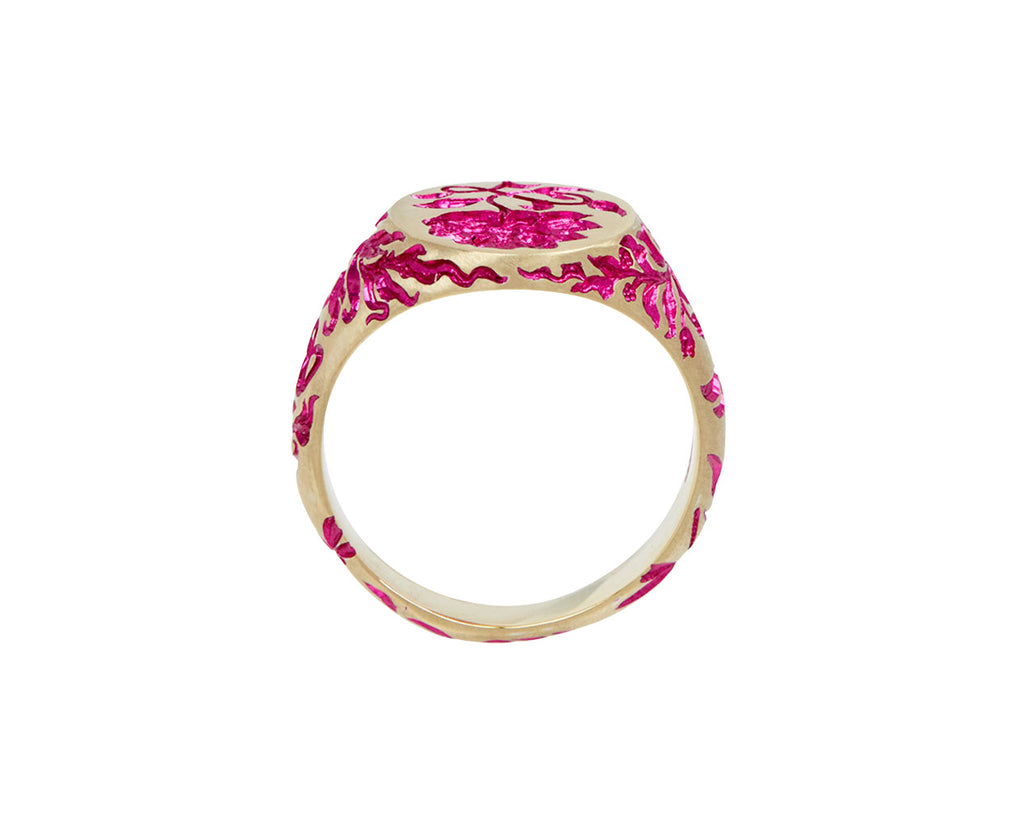 Pink Rhodium Peony Ring