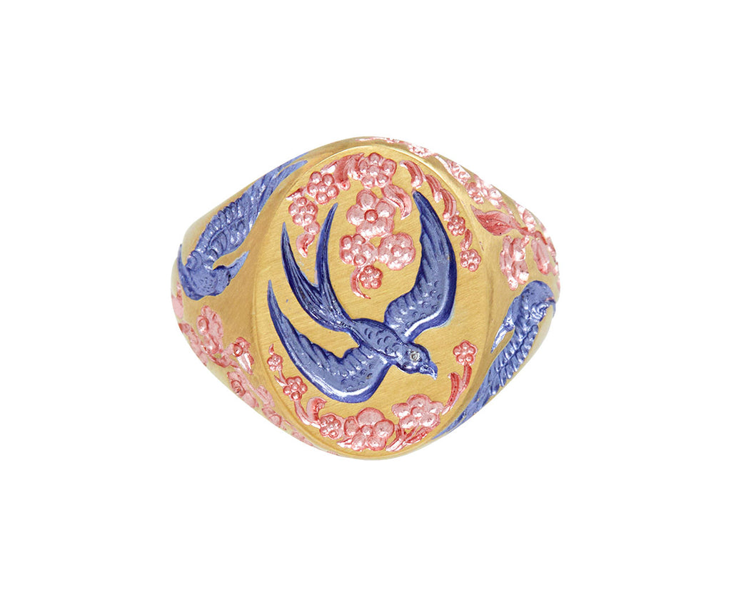 Purple and Pink Swallow Signet Ring