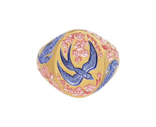 Purple and Pink Swallow Signet Ring