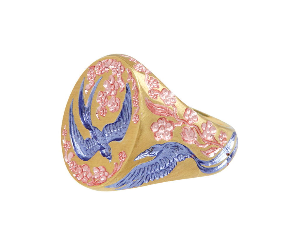 Purple and Pink Swallow Signet Ring