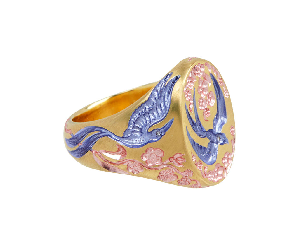 Purple and Pink Swallow Signet Ring