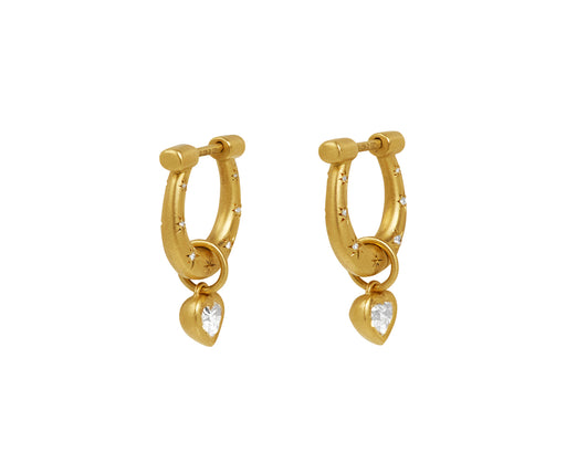 Diamond Sweet Heart Charm Horseclip Hoop Earrings
