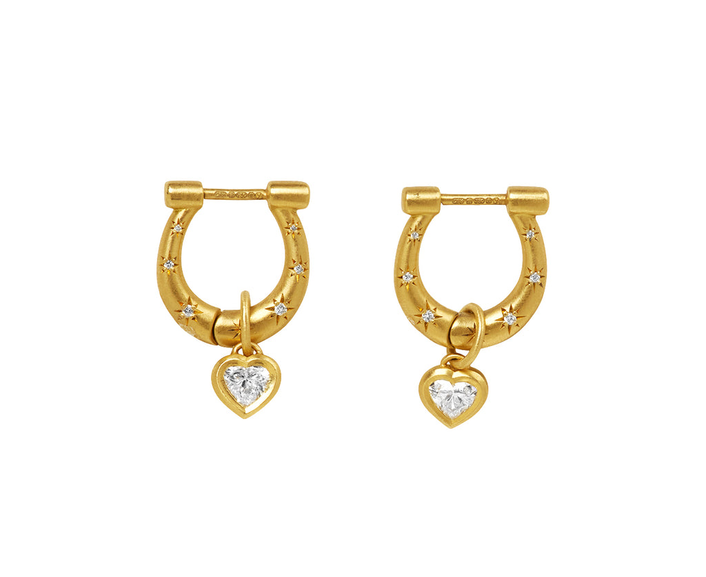 Diamond Sweet Heart Charm Horseclip Hoop Earrings
