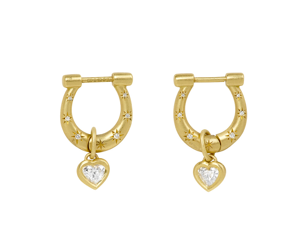 Diamond Sweet Heart Charm Horseclip Hoop Earrings