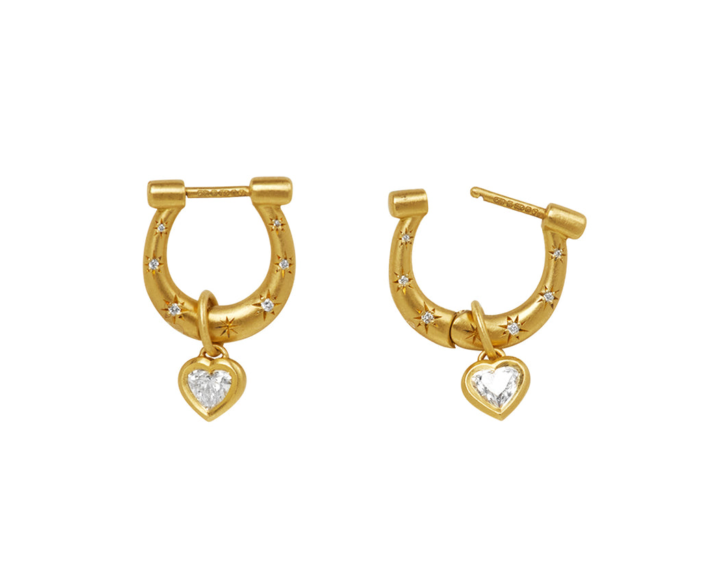 Diamond Sweet Heart Charm Horseclip Hoop Earrings
