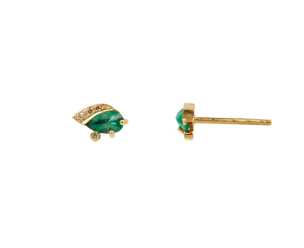 Celine Daoust Emerald and Diamond Eye Stud Earrings - Angled View