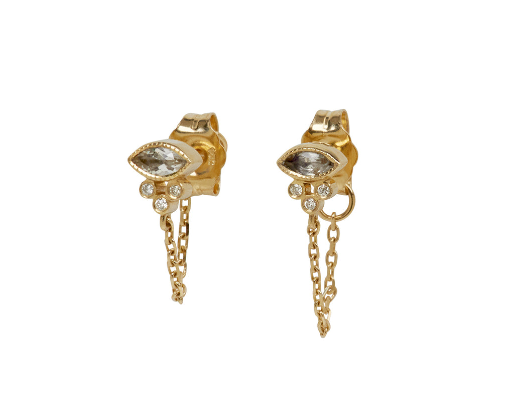 Celine Daoust Rainbow Moonstone and Diamond Eye Chain Earrings