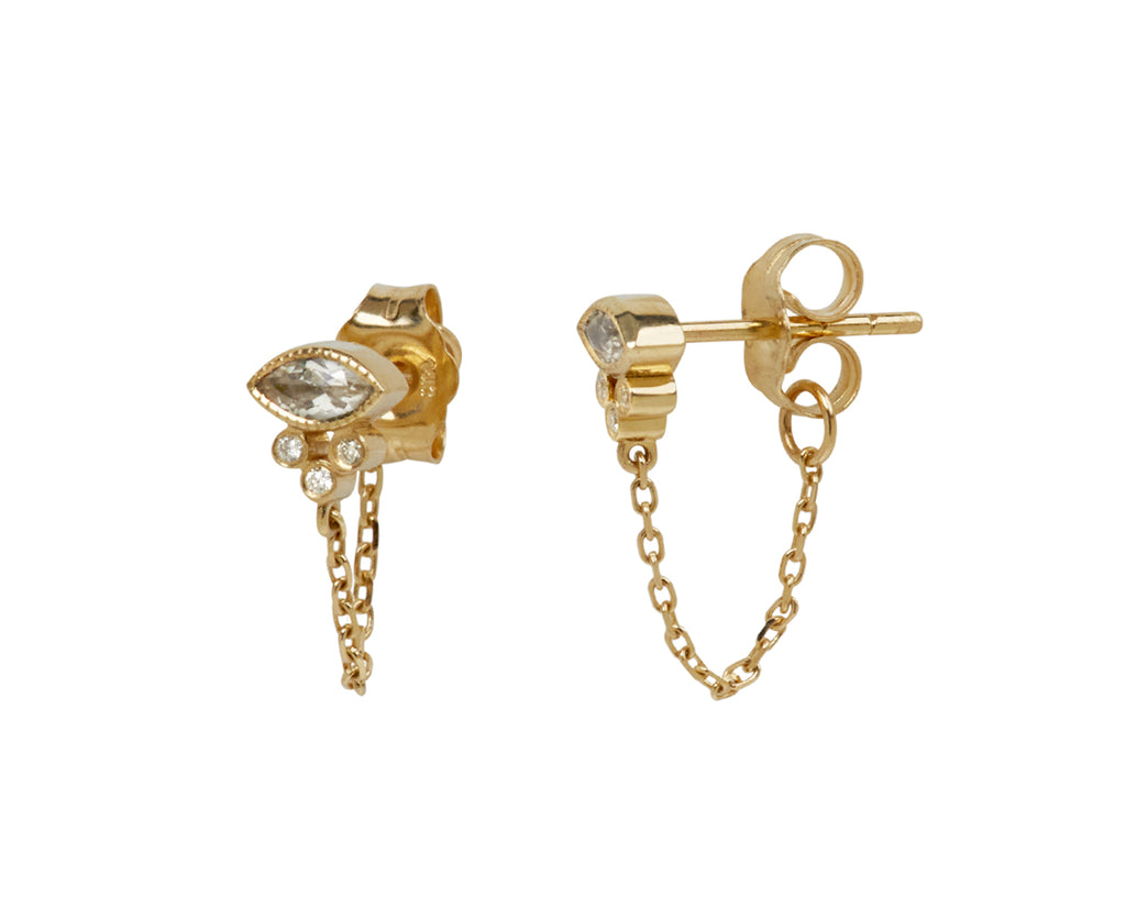 Celine Daoust Rainbow Moonstone and Diamond Eye Chain Earrings - side