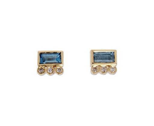 Celine Daoust Baguette Aquamarine and Diamond Stud Earring