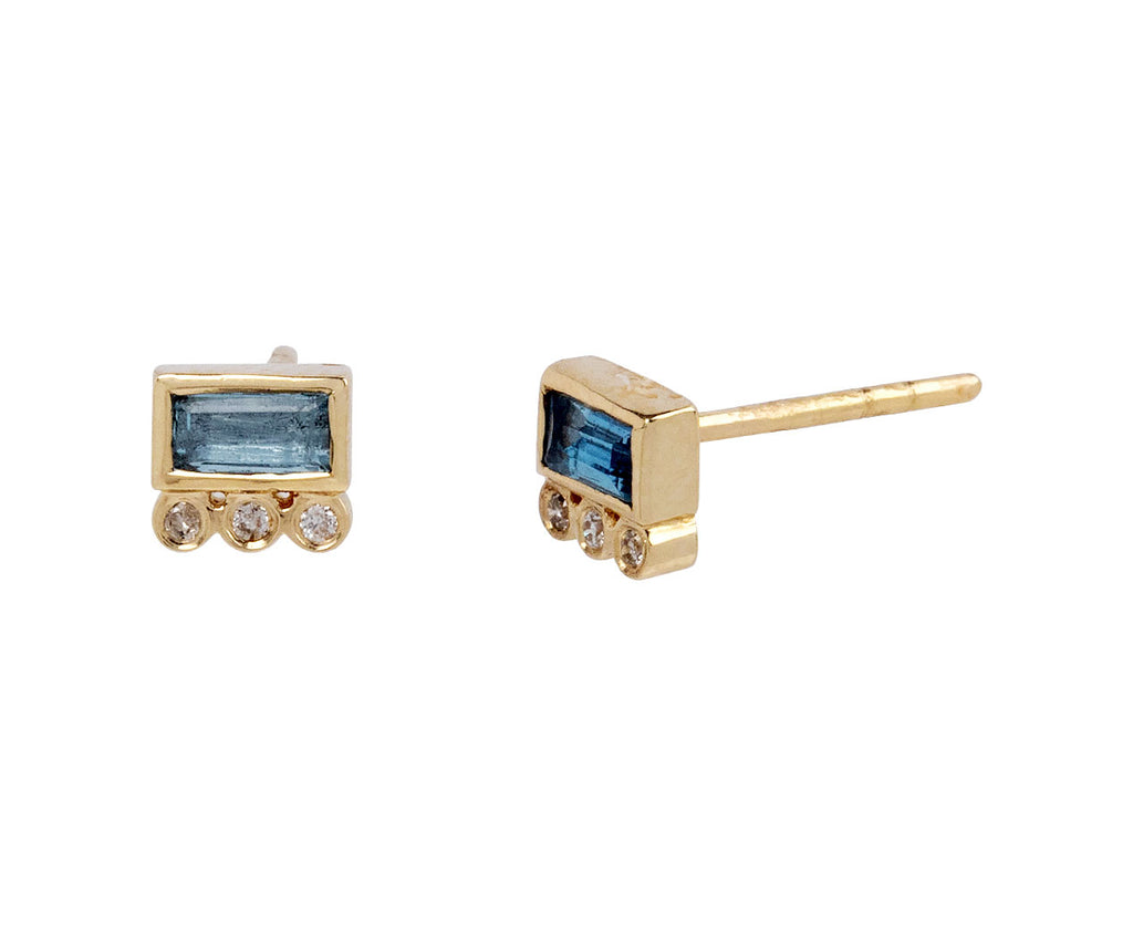Celine Daoust Baguette Aquamarine and Diamond Stud Earring Side View