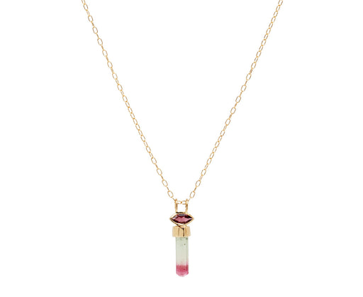 Marquise and Natural Pencil Tourmaline Pendant Necklace