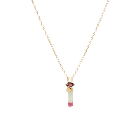 Marquise and Natural Pencil Tourmaline Pendant Necklace