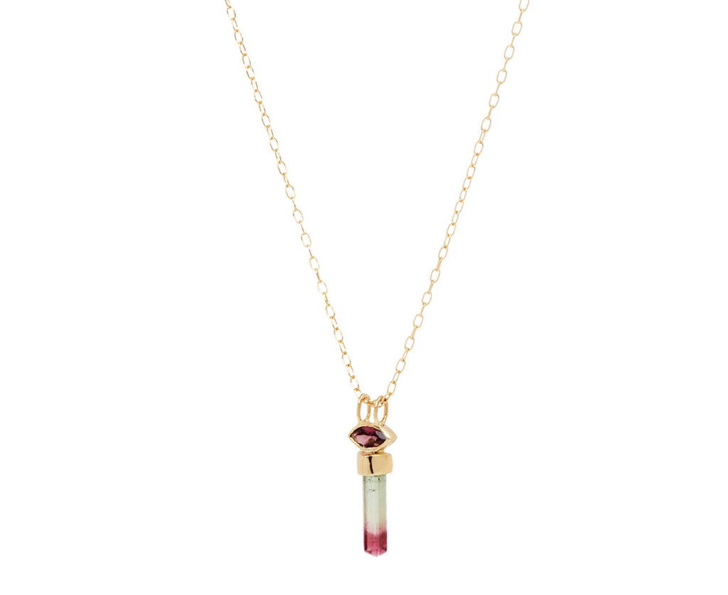 Marquise and Natural Pencil Tourmaline Pendant Necklace