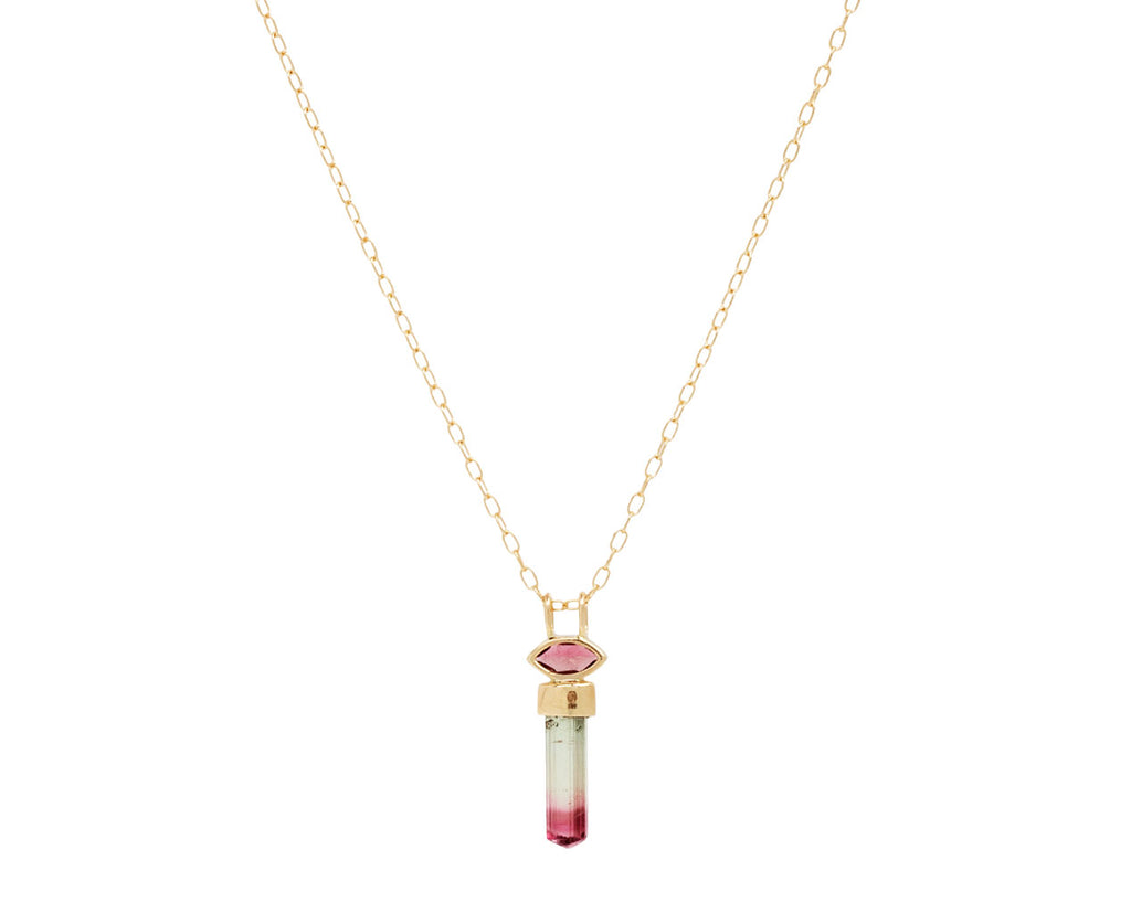 Marquise and Natural Pencil Tourmaline Pendant Necklace