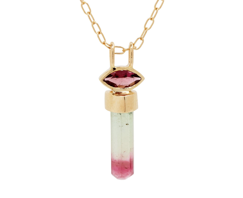 Marquise and Natural Pencil Tourmaline Pendant Necklace