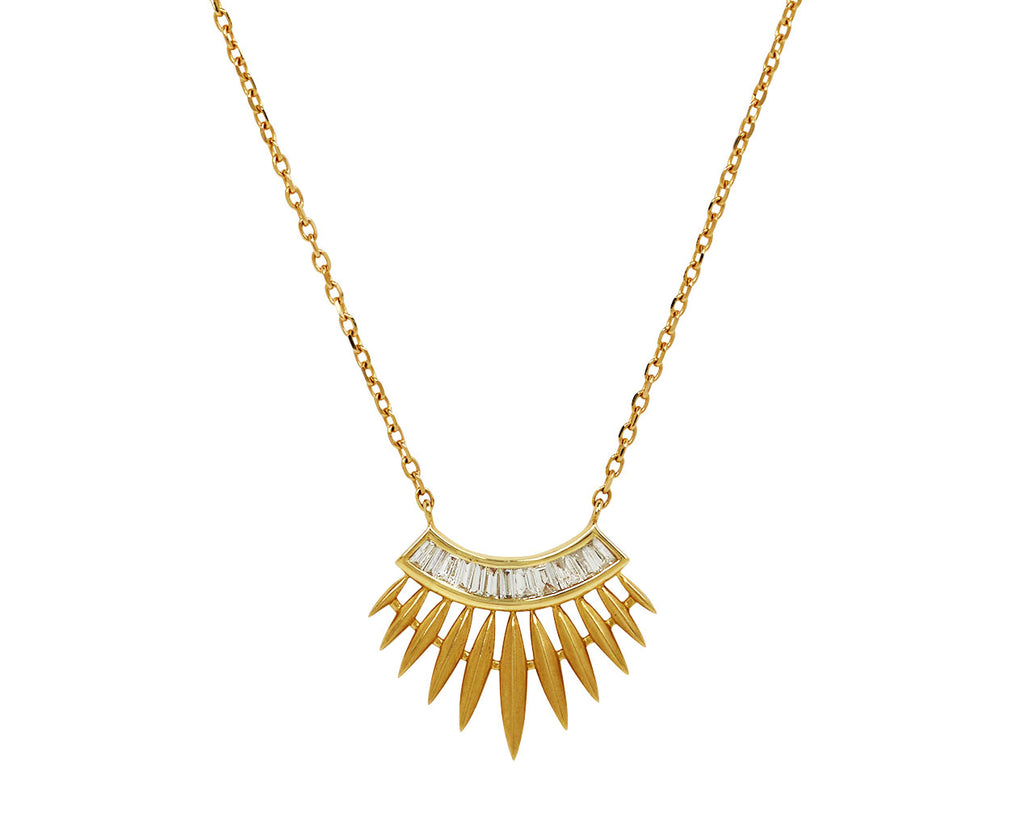 Baguette Diamond Rising Sun Pendant Necklace