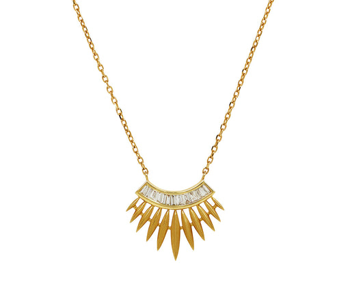 Baguette Diamond Rising Sun Pendant Necklace