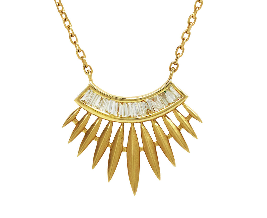 Baguette Diamond Rising Sun Pendant Necklace