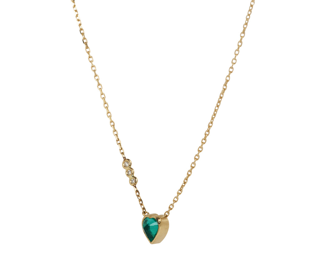 Celine Daoust Emerald and Diamond Heart Pendant Necklace - Angled View