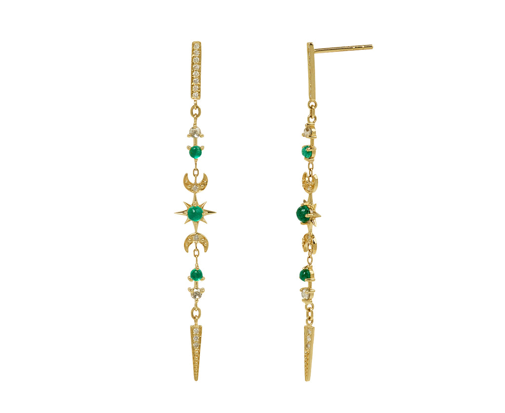 Celine Daoust Sun and Moon Emerald and Diamond Earrings - Side View