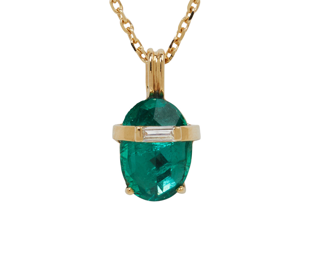 Celine Daoust Emerald and Diamond Line Pendant Necklace - closeup