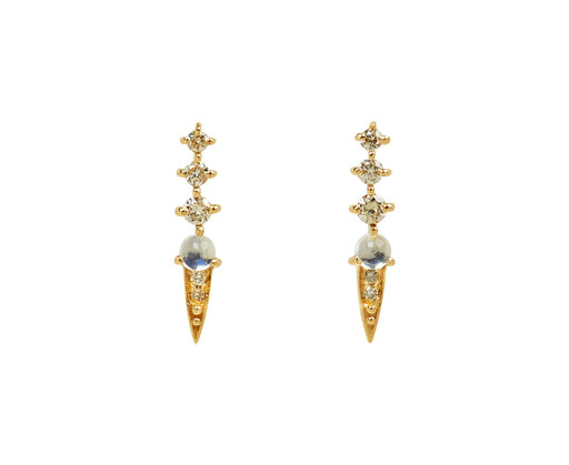Celine Daoust Diamond and Moonstone Spike Stud Earrings